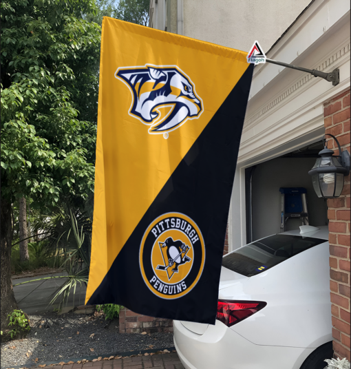 Predators vs Penguins House Divided Flag, NHL House Divided Flag