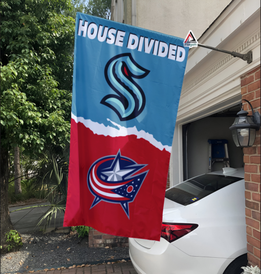 Kraken vs Blue Jackets House Divided Flag, NHL House Divided Flag