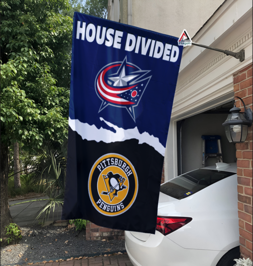 Blue Jackets vs Penguins House Divided Flag, NHL House Divided Flag