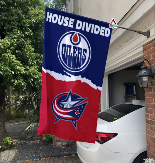 Oilers vs Blue Jackets House Divided Flag, NHL House Divided Flag