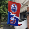 Edmonton Oilers vs New York Islanders House Divided Flag, NHL House Divided Flag