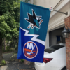 San Jose Sharks vs New York Islanders House Divided Flag, NHL House Divided Flag