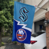 Seattle Kraken vs New York Islanders House Divided Flag, NHL House Divided Flag