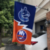 Vancouver Canucks vs New York Islanders House Divided Flag, NHL House Divided Flag