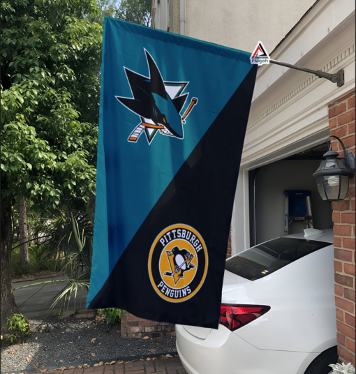 Sharks vs Penguins House Divided Flag, NHL House Divided Flag