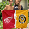 Detroit Red Wings vs Pittsburgh Penguins House Divided Flag, NHL House Divided Flag