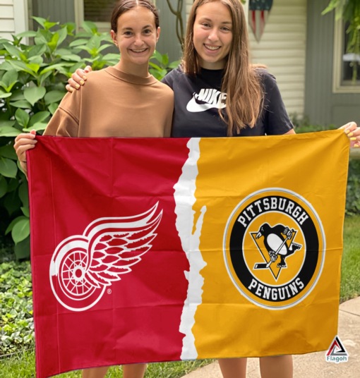 Wings vs Penguins House Divided Flag, NHL House Divided Flag