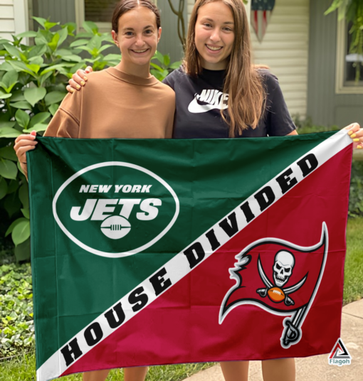 Jets vs Buccaneers House Divided Flag, NFL House Divided Flag