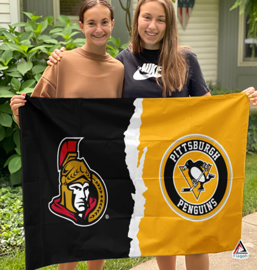 Senators vs Penguins House Divided Flag, NHL House Divided Flag