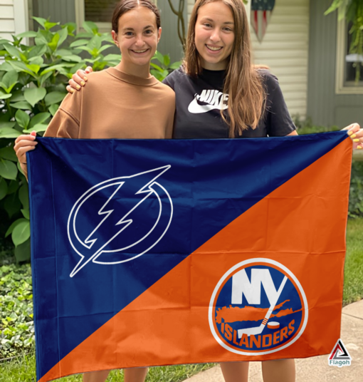 Lightning vs Islanders House Divided Flag, NHL House Divided Flag