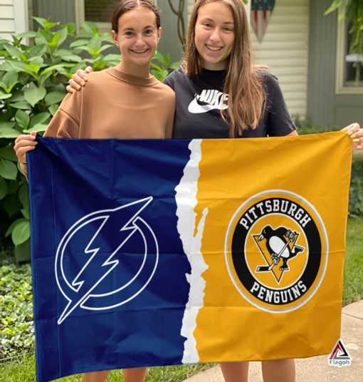 Lightning vs Penguins House Divided Flag, NHL House Divided Flag