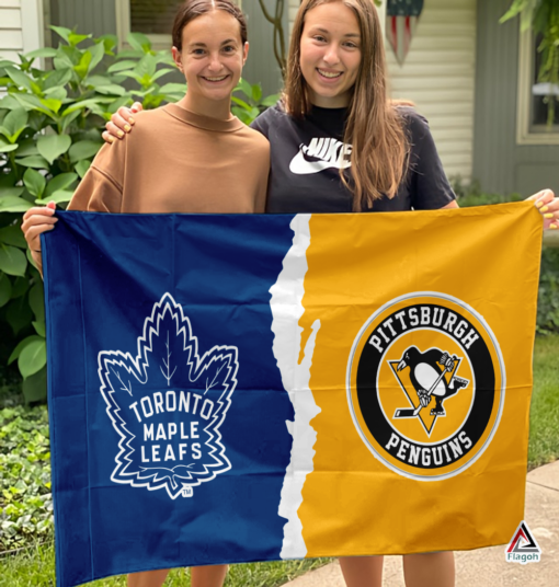 Maple Leafs vs Penguins House Divided Flag, NHL House Divided Flag