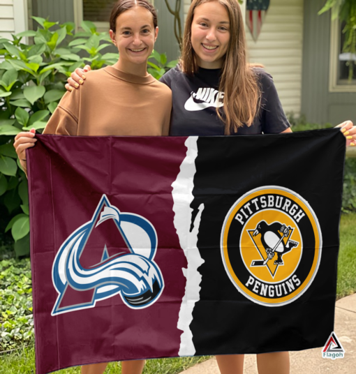 Avalanche vs Penguins House Divided Flag, NHL House Divided Flag