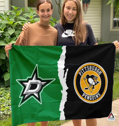 Stars vs Penguins House Divided Flag, NHL House Divided Flag