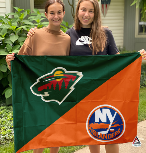 Wild vs Islanders House Divided Flag, NHL House Divided Flag