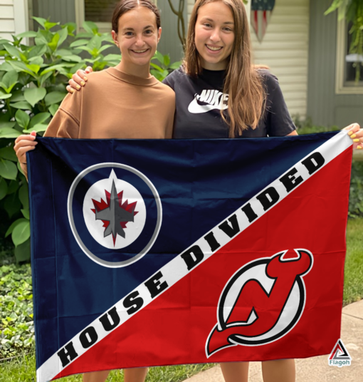 Jets vs Devils House Divided Flag, NHL House Divided Flag