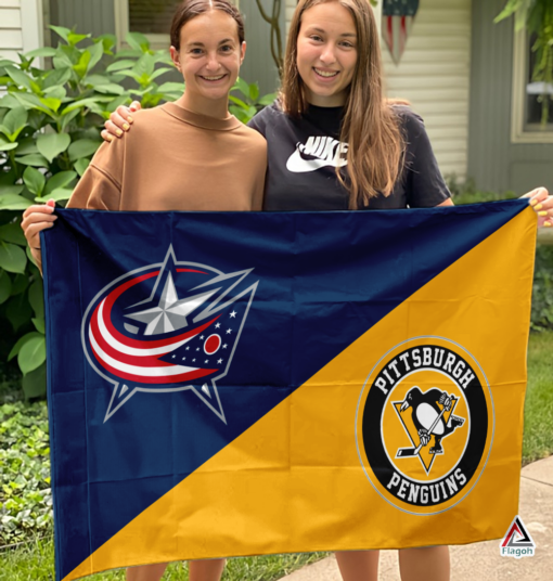 Blue Jackets vs Penguins House Divided Flag, NHL House Divided Flag