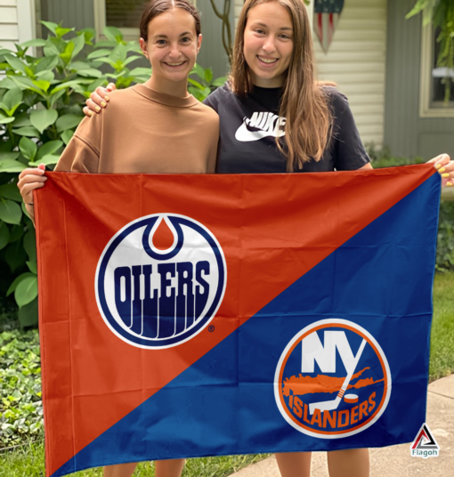 Oilers vs Islanders House Divided Flag, NHL House Divided Flag