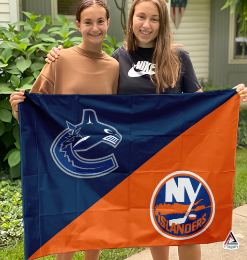 Canucks vs Islanders House Divided Flag, NHL House Divided Flag