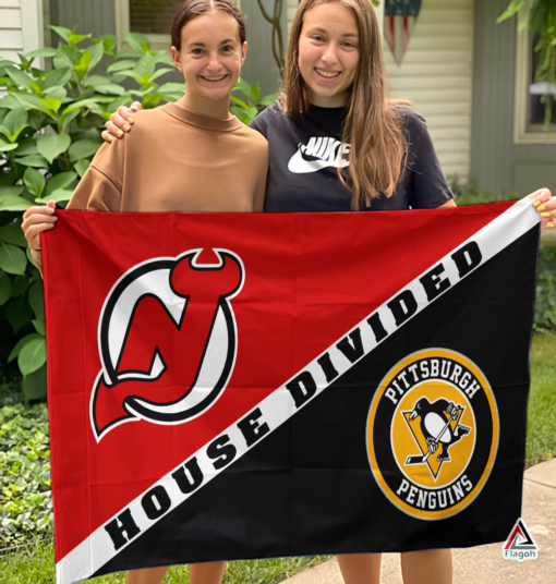 Devils vs Penguins House Divided Flag, NHL House Divided Flag