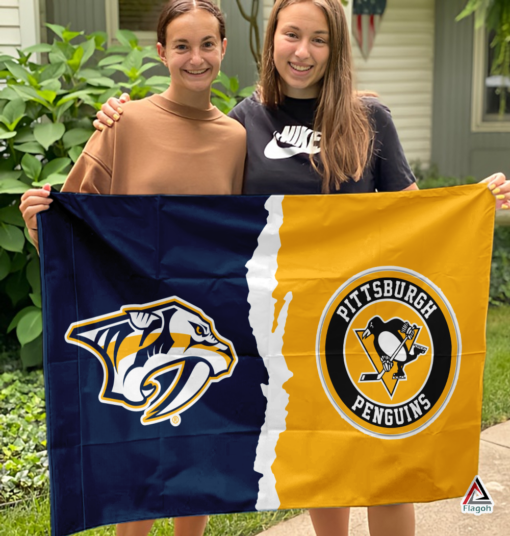 Predators vs Penguins House Divided Flag, NHL House Divided Flag