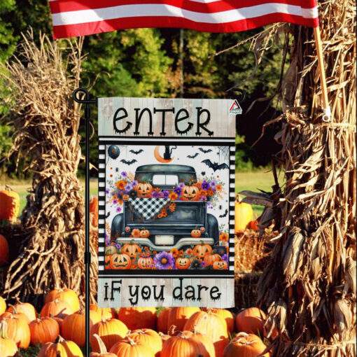 Enter if You Dare Flag, Trick or Treat Home Decor, Funny Halloween Garden Flag