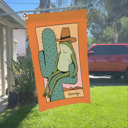 Howdy Frog Cowboy Flag, Funny Frog Welcome Flag, Retro Frog Desert Outdoor Flag