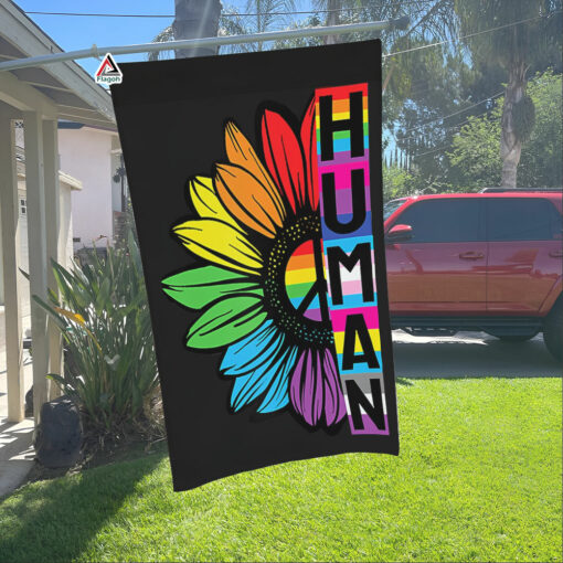 Pride allyship Flag, HUMAN Sunflower LGBT Flag, Gay Pride Month Home Decor