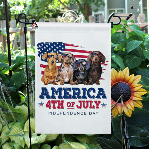 Happy 4th Of July Garden Flag, Dachshund Dog America Independence Day, Dachshund Dog USA Patriotic Flag Decor