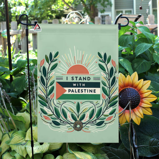I Stand With Palestine Flag, Save Palestine with Olive Branches and Rising Sun