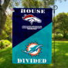 Denver Broncos vs Miami Dolphins House Divided Flag, NFL House Divided Flag