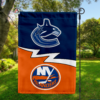 Vancouver Canucks vs New York Islanders House Divided Flag, NHL House Divided Flag
