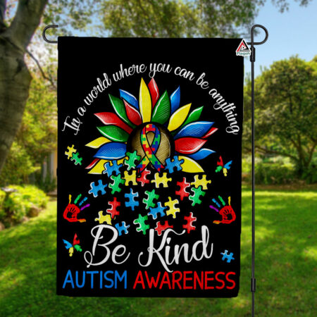 Autism Flower Be Kind Flag, Autism Awareness Month Flag, In April We Wear Blue Flag