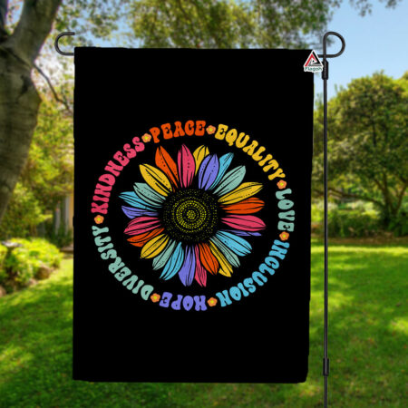 Kindness Peace Equality Love Inclusion Hope Diversity House Flag, Sunflower Ally Pride Garden Flag