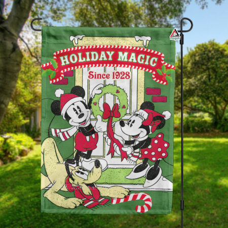 Holiday Magic Flag, Mickey and Minnie Christmas Garden Flag, Merry Xmas Home Decor