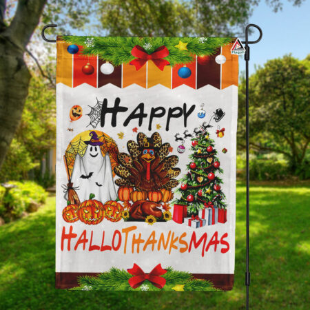Happy HalloThanksMas Garden Flag, Seasonal October Flag for Yard Outside Decorations