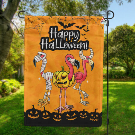 Happy Halloween Flamingo Mummy Pumpkin Garden Flag