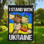 I Stand With Ukraine Flag, Fist And USA Flag To Support Ukraine Garden Flag
