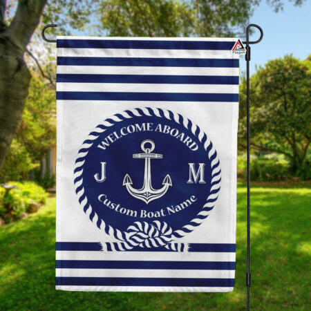 Welcome Nautical Flag, Custom Boat Name With Family Monogram Flag, Personalised White Boat Flag