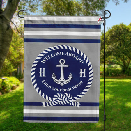 Welcome Nautical Flag, Custom Boat Name With Family Monogram Flag, Personalised Grey Boat Flag
