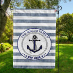 Welcome Nautical Flag, Custom Name Anchor Stripes Yacht Flag, Personalised Boat Flag