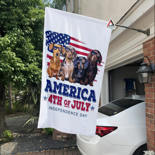 Happy 4th Of July Garden Flag, Dachshund Dog America Independence Day, Dachshund Dog USA Patriotic Flag Decor