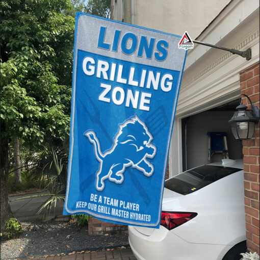 Detroit Lions Grilling Zone Flag, Lions Football Fans BBQ Flag