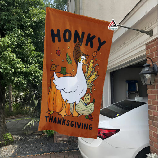 Honky Thanksgiving Flag, Funny Pumpkin Farmhouse Autumn Flag