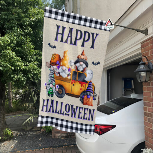 Happy Halloween Gnomes Flag, Halloween Pumpkin Gnome Truck Garden Flag