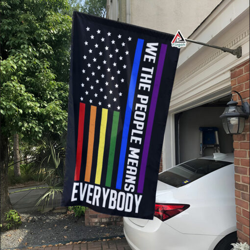 We The People Means Everybody Flag, LGBTQ Pride Equality Flag, Rainbow American Flag