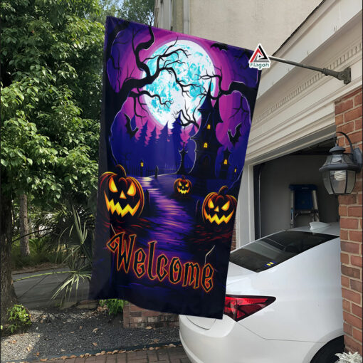 Halloween Dark Spooky Welcome Flag, Creepy Flag