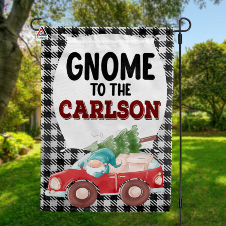 Christmas Gnome Garden Flag, Personalized Merry Christmas Flag, Red Truck Xmas Flag