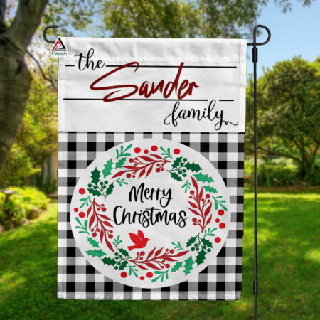 Personalised Christmas Flag, Welcome Garden Flag, Winter Home Decor, Xmas Wreath Custom Flag