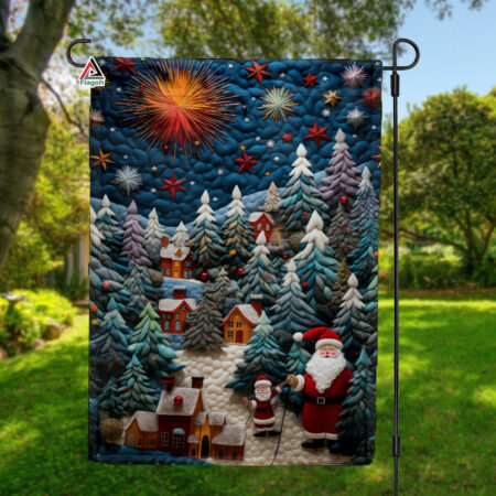 Merry Christmas Flag, Christmas Village Flag, Santa Claus Xmas Garden Flag, Season Greetings